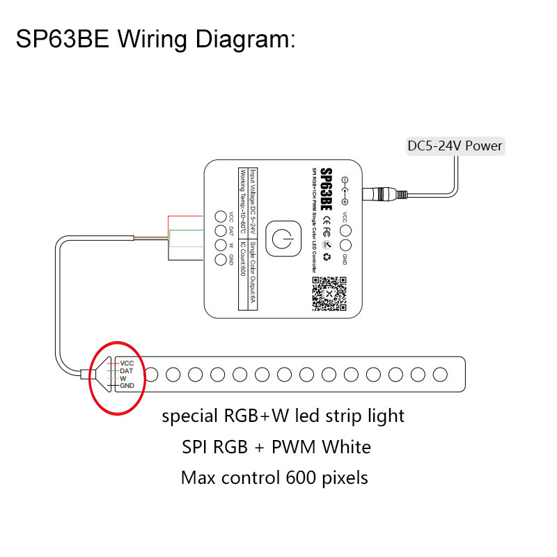 DC5-24V SP63BE Bluetooth RF SPI RGB+1CH PWM WS2811 RGB+W LED Controller